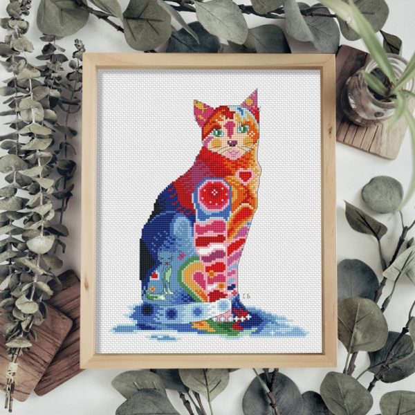 Lapjeskat Katten Borduurset 18CT op Wit Borduurstof DW2806