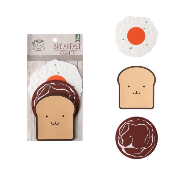 Set 3 Grappige Kawaii Onderzetters PVC Ei Boterham Ui