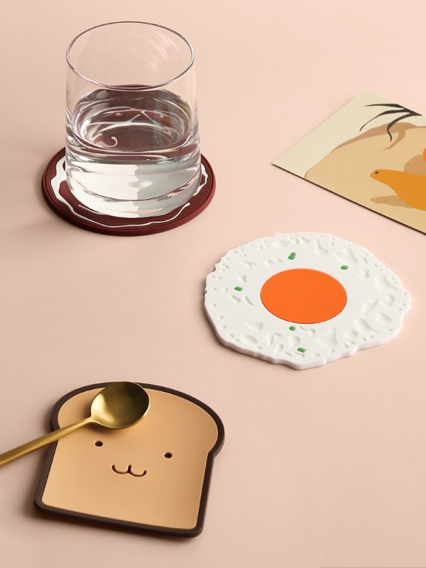 Set 3 Grappige Kawaii Onderzetters PVC Ei Boterham Ui - Afbeelding 3