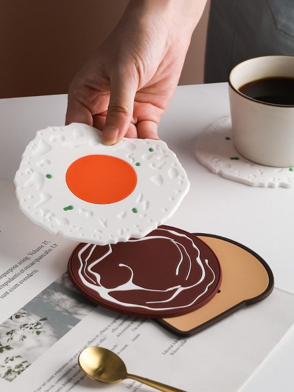Set 3 Grappige Kawaii Onderzetters PVC Ei Boterham Ui - Afbeelding 4