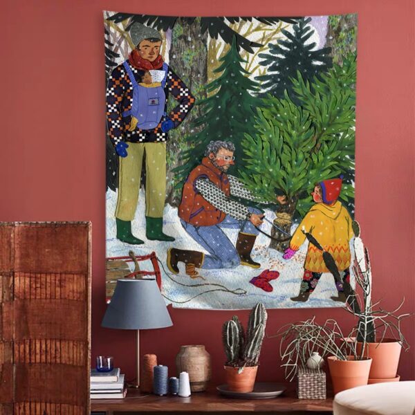 Kerstboom Canvas Doek Kerstmis Illustratie 130*150cm - Afbeelding 2