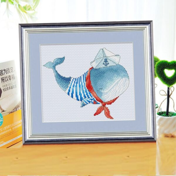 Walvis Zee Strand Borduurset 14CT op Wit Borduurstof