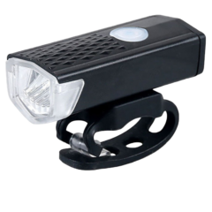 Zwarte LED-fietslamp met witte lens en stevige bevestigingsclip voor optimale zichtbaarheid en veiligheid tijdens het fietsen.