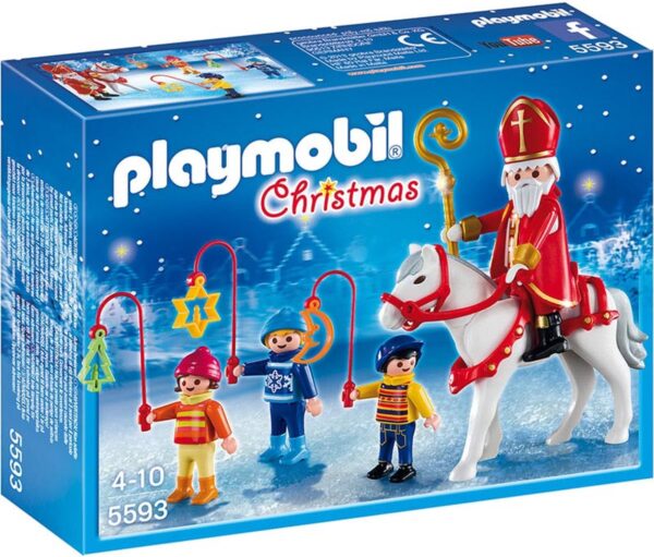 Playmobil kerstset met figuren van Sinterklaas op paard en kinderen met lantaarns. Perfect speelgoed voor de feestdagen.