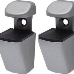 Set van twee moderne zilveren plankdragers, ideaal voor het stevig ophangen van glazen planken in huis.