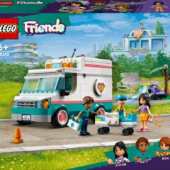 LEGO Friends set 42613: Ambulance en personages in een stadspark met skatebaan en bomen, geschikt vanaf 6 jaar.