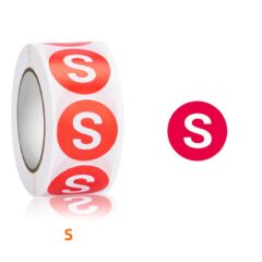 500 S Maatsticker op rol 2.5cm Diameter Rood Sticker Kledingmaat