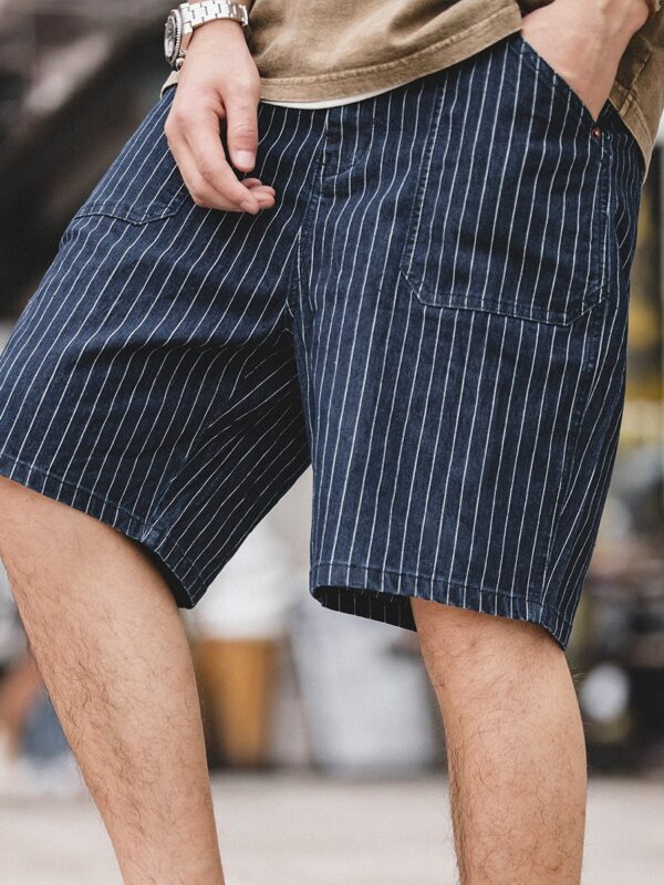 Maat L/XL - Korte Spijkerbroek Gestreepte Retro Navy Broek - Afbeelding 4