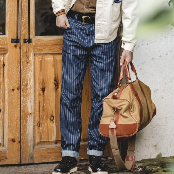 Maat S - Spijkerbroek Gestreepte Retro Navy Broek - Afbeelding 2