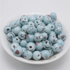 100 Stuks Smiley Kralen - 12mm - Blauw Keramiek