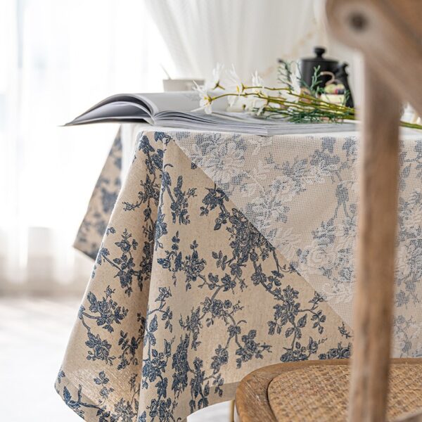 Tafelkleed 140 bij 180cm Crème Blauw - Bloemen - Klassiek - Vintage - Afbeelding 3