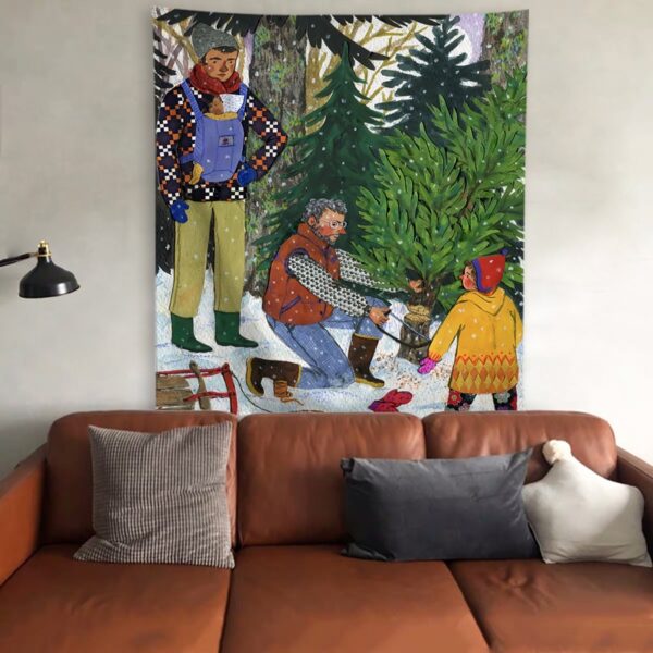 Kerstboom Canvas Doek Kerstmis Illustratie 130*150cm - Afbeelding 4