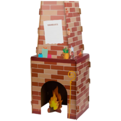 Kartonnen Sinterklaas schoorsteen met verlanglijstje, cadeautjes en staf, perfect voor decoratie en feestvreugde.
