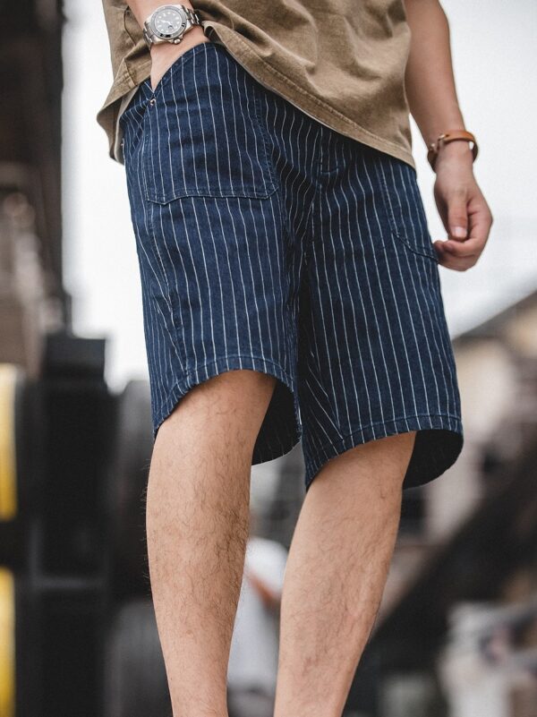 Maat L/XL - Korte Spijkerbroek Gestreepte Retro Navy Broek - Afbeelding 2