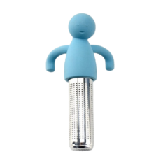 Blauwe, popvormige thee-ei infuser van roestvrij staal en siliconen voor losse theebladeren. Smaakvolle thee, eenvoudig!