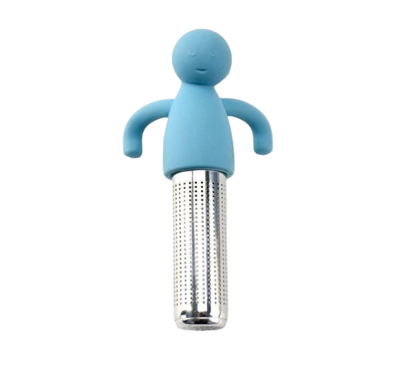 Blauwe, popvormige thee-ei infuser van roestvrij staal en siliconen voor losse theebladeren. Smaakvolle thee, eenvoudig!