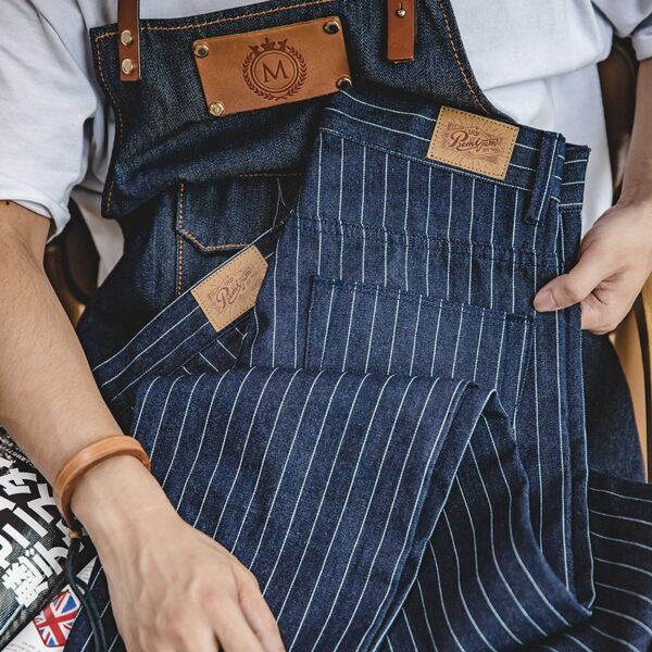Maat S - Spijkerbroek Gestreepte Retro Navy Broek - Afbeelding 4