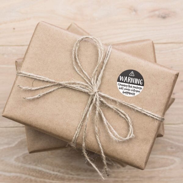 500 'Warning opening this package will cause extreme happiness' stickers 2,5cm diameter - Afbeelding 4