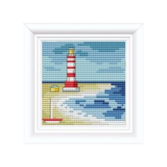 Strand Vakantie Vuurtoren Borduurset 14CT op Wit Borduurstof