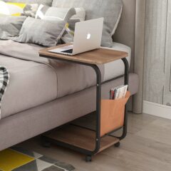Bijzettafel Zwart Metaal met Hout - Op Wieltjes - Vierkant