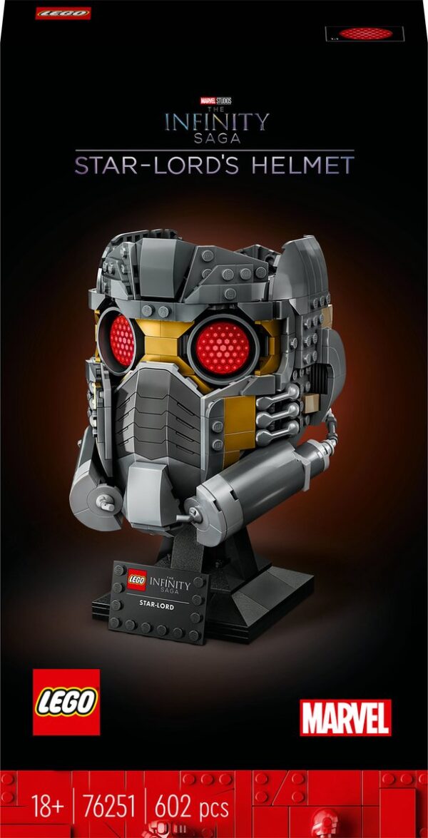 LEGO Star-Lord helm bouwset uit de Marvel Infinity Saga, gedetailleerd displaymodel, 18+, 76251, 602 stuks.