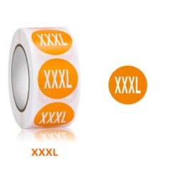 500 XXXL Maatsticker op rol 2.5cm Diameter Oranje Sticker Kledingmaat