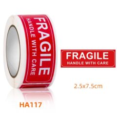 Fragiel Stickers 2.5x7.5cm 150 stuks op rol