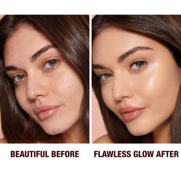 Vrouwelijk gezicht voor en na huidverzorging met stralende gloed, make-up effect zichtbaar.