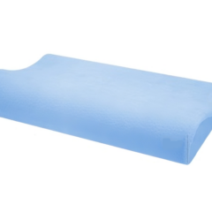 Blauw ergonomisch hoofdkussen voor comfortabele slaaphouding en nekondersteuning. Perfect voor een goede nachtrust.