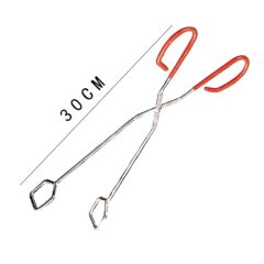 30 cm metalen tang met rode handvatten, ideaal voor barbecue en koken. Praktisch keukengerei.