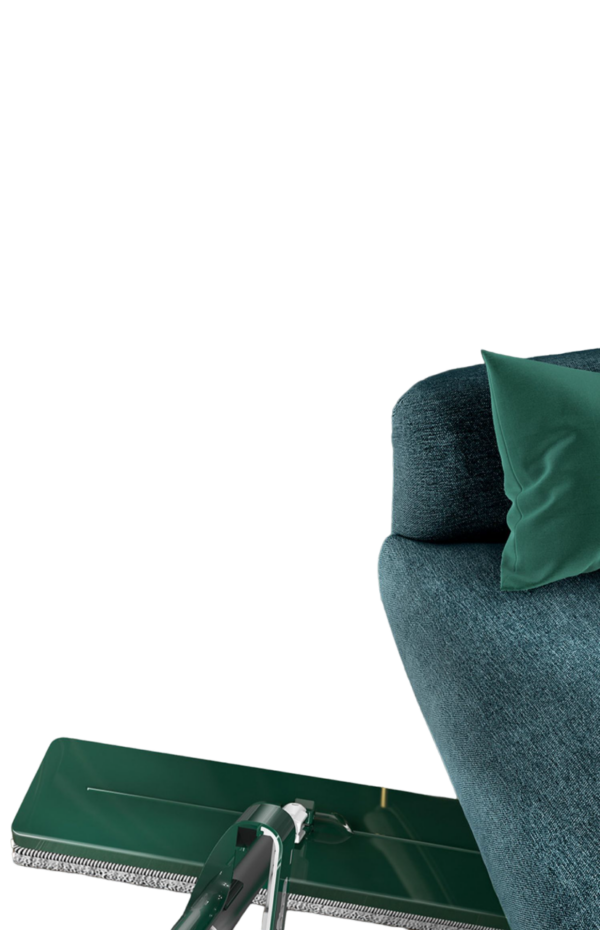 Groene moderne bank met kussen en glanzende details, minimalistisch designmeubel voor stijlvol interieur.
