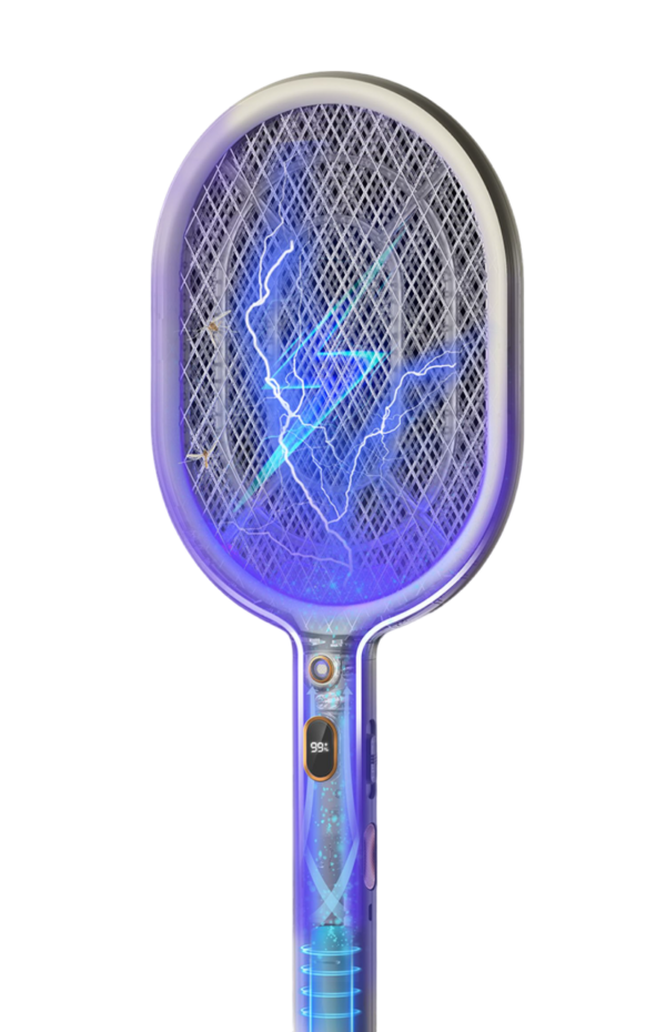 Elektrische muggenvanger in actie met blauw licht en gaas, ideaal voor effectieve insectenbestrijding thuis.