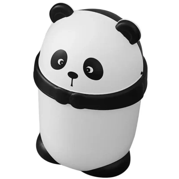 Panda-vormige vuilnisbak met zwart-wit ontwerp, ideaal voor kinderkamers of speelhoeken.