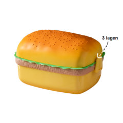 Lunchbox in hamburgerstijl met drie lagen en klip, perfect voor maaltijden onderweg.