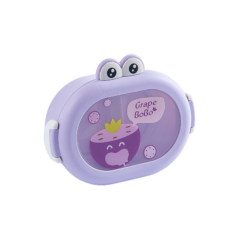 Paarse lunchbox met grappig gezicht en tekst Grape BoBo, ideaal voor kinderen.