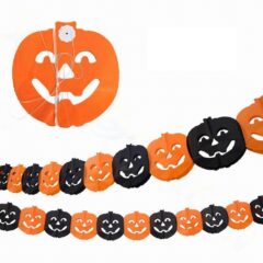 Halloween pompoen slinger in oranje en zwart, perfect voor griezelige feestdecoratie en feestelijke sfeer.
