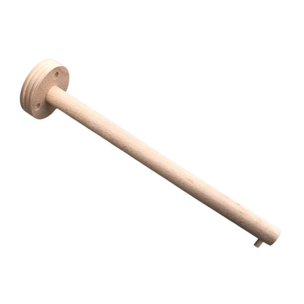 Houten toiletrolhouder staaf met ronde montageplaat voor muurbevestiging, minimalistisch ontwerp.