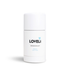 Lovelie deodorant Fresh Cotton, natuurlijke deodorant in witte stickverpakking, fris en duurzaam voor dagelijks gebruik.