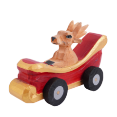 Edelhert in een Autotje Kerst Beeldje Decoratie Hout Handgemaakt