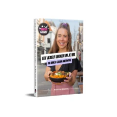 Boekcover: Eet jezelf lekker in je vel met De Bakje Geluk Methode door Mariska Benders. Gezonde levensstijl inspiratie.