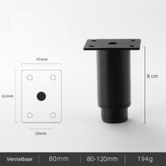 Meubelpoot Verstelbaar 8-12cm Bankpoten - Meubelpoten - Meubelpootjes