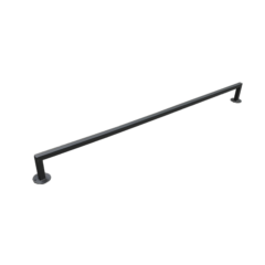 Zwarte metalen grindrail voor skateparken en straatgebruik, ideaal voor grindtricks en skatestunts.
