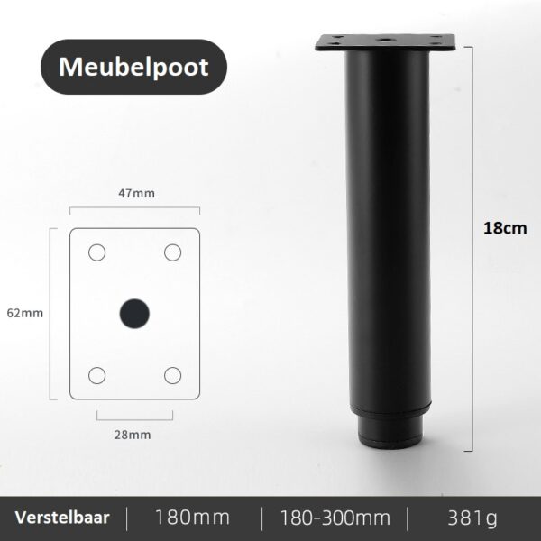 Meubelpoot Verstelbaar 12-18cm Bankpoten - Meubelpoten - Meubelpootjes - Afbeelding 2