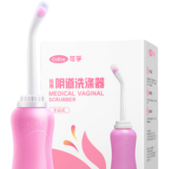 Roze vaginale reiniger met verpakking, merk Cofoe, voor medische hygiëne en verzorging.