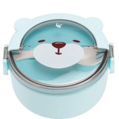 Blauwe kinder brooddoos in de vorm van een berengezicht, met zorgvuldig afsluitbare deksel voor versheid en gemak.