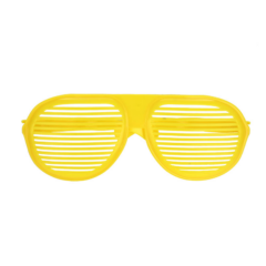 Gele shutter shades zonnebril, trendy en retro accessoire voor feestjes en mode-uitingen.