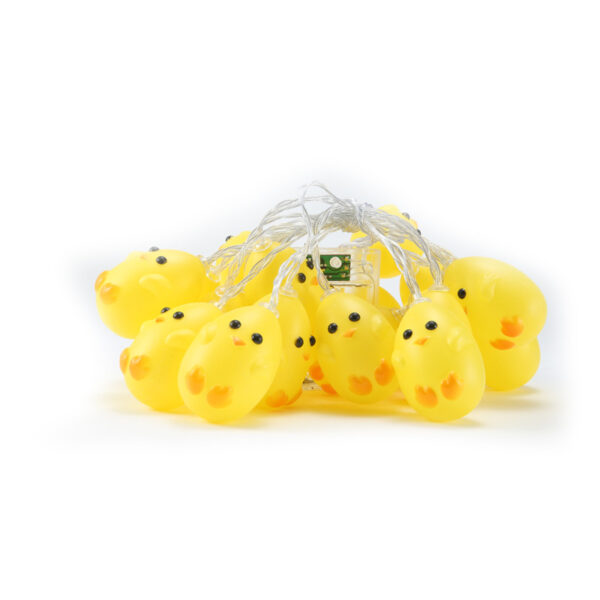 Gele kuiken LED lampjes voor sfeervolle decoratie, ideaal voor Pasen en kinderfeestjes.