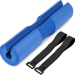 Blauwe squatrekkel met schuimvulling en verstelbare riemen voor comfortabel gewichtheffen en bescherming.