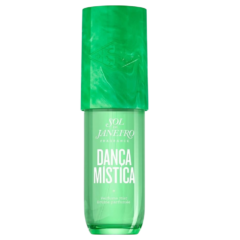 Groene parfumfles van Sol de Janeiro Danca Mistica, verfrissende geurmist voor dagelijks gebruik.