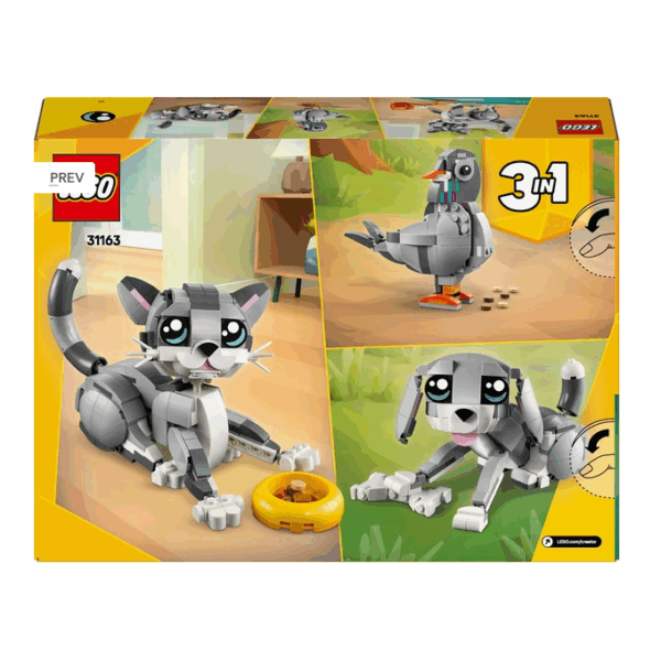 LEGO 3-in-1 bouwset: kat, duif en hond om te bouwen voor creatief speelplezier.